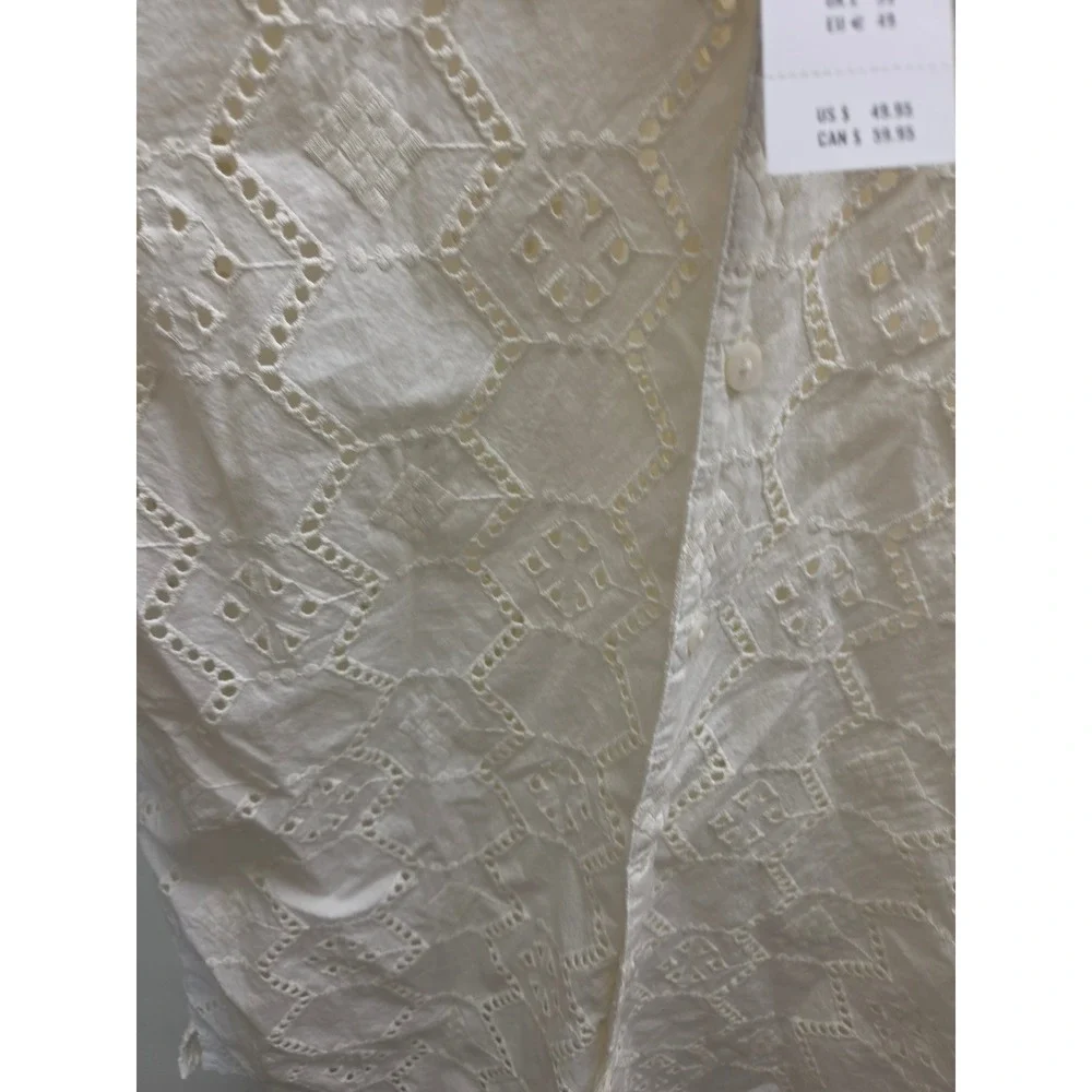 Hollister Mens Small White Eyelet Embroidered Short Sleeve Button Up Shirt New - Picture 5 of 10
